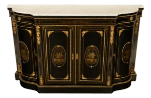 19th Century French Napoleon III Ormolu & Marble Ebonized Cabinet Sideboard 1860