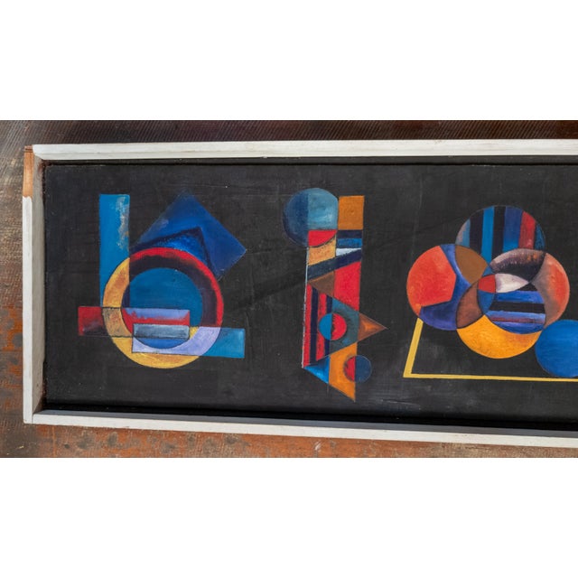 We are selling this super cool Mid-Century abstract painting. This geometric abstract has great form as a long skinny...