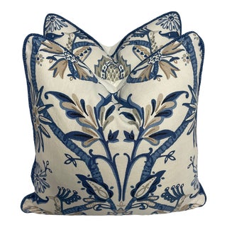 Thibaut Blue Abstract Floral Pillows - Pair For Sale