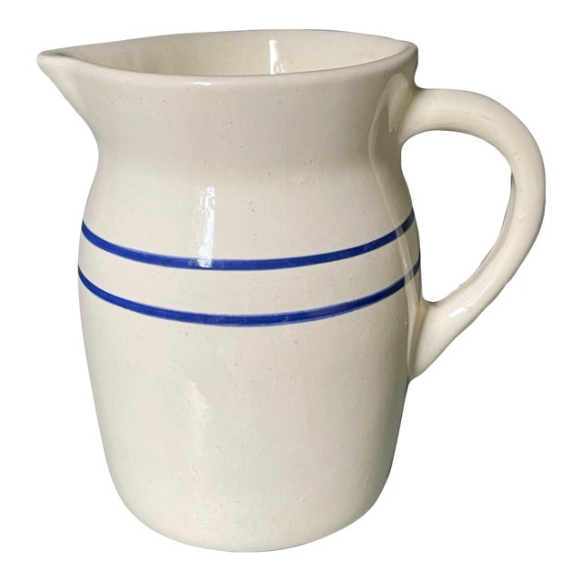 Vintage Striped Stoneware Pitcher For Sale