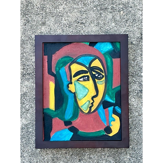 Black Vintage Original Abstract Figurative Oil on Canvas For Sale - Image 8 of 12