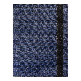 Rug & Kilim’s Scandinavian Style Rug in All Over Blue, Black Geometric Pattern For Sale