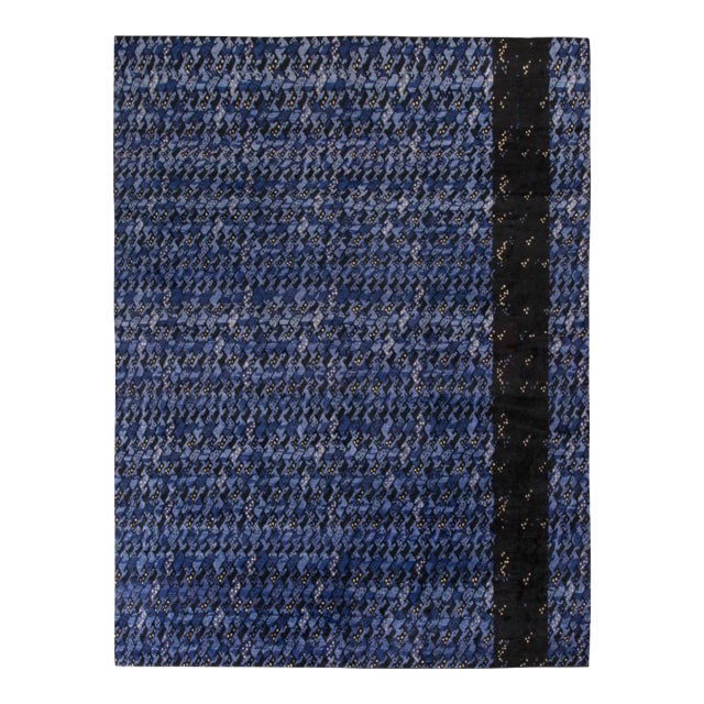 Rug & Kilim’s Scandinavian Style Rug in All Over Blue, Black Geometric Pattern For Sale