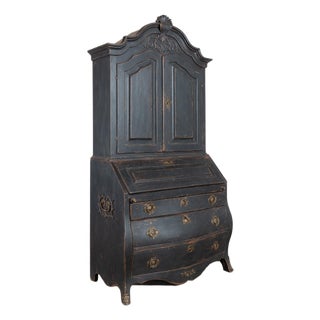19th Century Danish Black Painted Oak Secretary Bureau For Sale