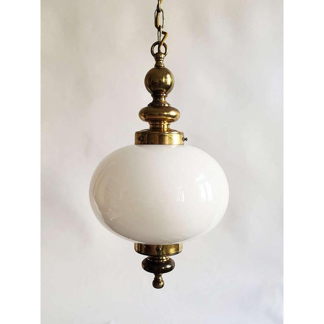 Mid-Century Opaline Glass & Brass Ceiling Light in the style of Luigi Caccia Dominioni, 1950s For Sale - Image 11 of 11