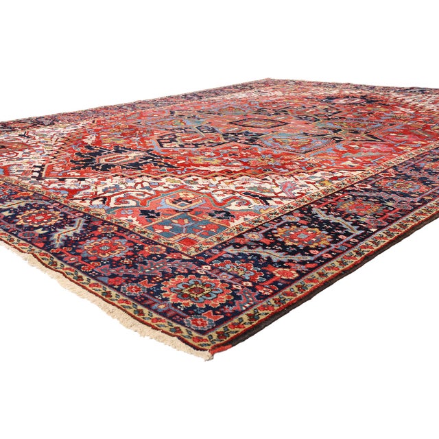 79559 Vintage Persian Heriz Rug, 08'09 x 11'05. The Imperial Citadel: A Vintage Persian Heriz Masterpiece of Regal...