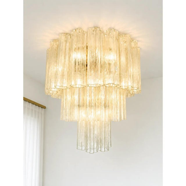 Italian Champagne Tronchi Murano Glass Flush Mount in Venini Style by Simoeng for Simoeng For Sale - Image 4 of 9