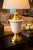 Late 20th Century Late 20th Century Hollywood Regency White Fluted Ceramic & Brass Urn Table Lamp, 34” For Sale - Image 5 of 8
