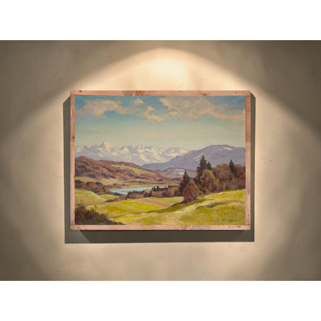 Forest Green Alpine Landscape, 1940s, Oil on Canvas For Sale - Image 8 of 17