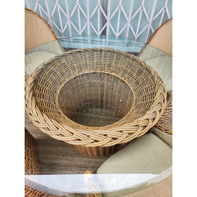 1970's Wicker Dining Table With Chairs For Sale - Image 9 of 9