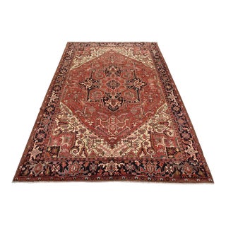 Vintage Tribal Rug 8’11” X 12’2” Red Wool Hand-Knotted Oriental Carpet For Sale