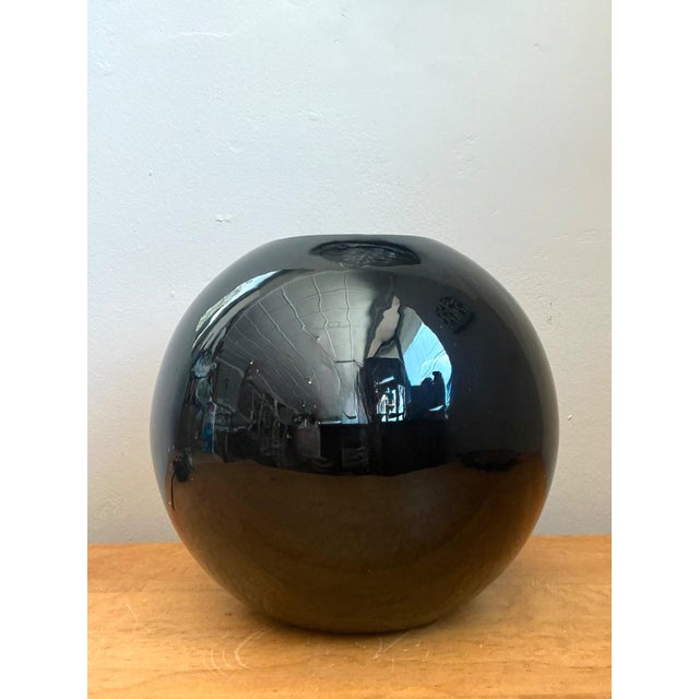 Vintage Black Ceramic Sphere Vase For Sale - Image 13 of 18