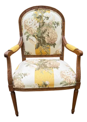 1990s Ethan Allen French Provincial Louis XV Style Armchair With Floral Upholstery