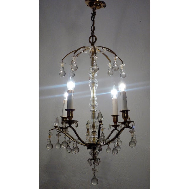 Antique French Brass and Glass Drop Chandelier from Unbekannt, 1940s For Sale - Image 9 of 12