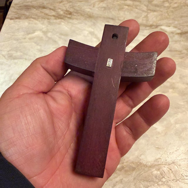 Wood Mexican Modernist Sterling Silver Mahogany Wood Crucifix Gabriel Chavez De La Mora For Sale - Image 7 of 8