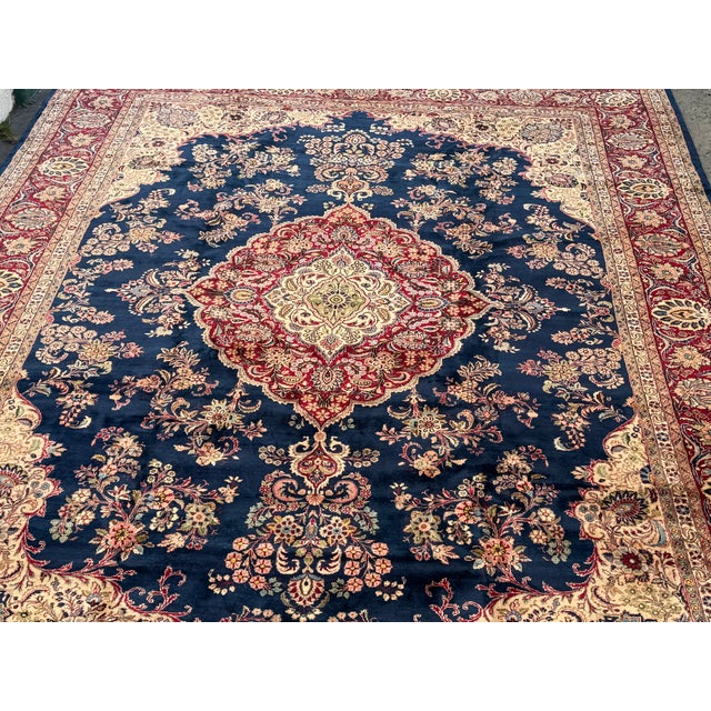 Navy Blue 11ft 10in × 15ft 4in Persian Sarouk Area Rug For Sale - Image 8 of 12
