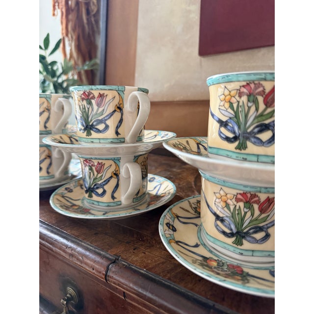 1990s Villeroy Boch Castellina Cups Saucers Citta Campagna Floral Fruit Coffee Tea - Set of 6 For Sale In Chicago - Image 6 of 9