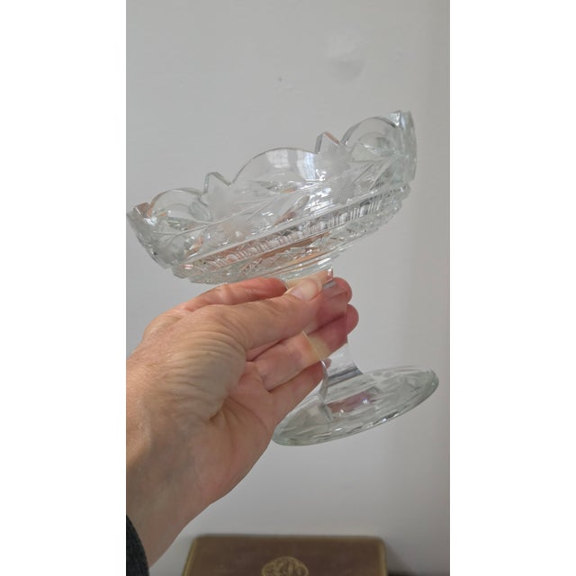 Vintage Cut Glass Star and Leaf Pedestal Compote For Sale - Image 13 of 18