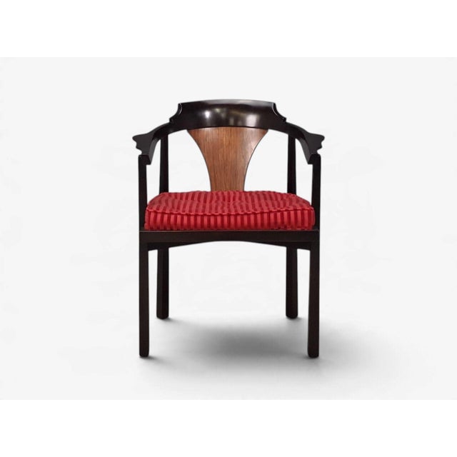 Red Edward Wormley, Horseshoe Chairs, Mahogany, Rosewood, Red Fabric, Usa, 1950s For Sale - Image 8 of 16