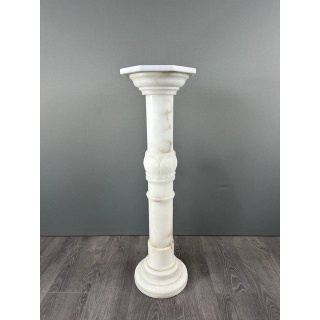Mid-Century Carved White Marble Column, 1950s For Sale - Image 3 of 8