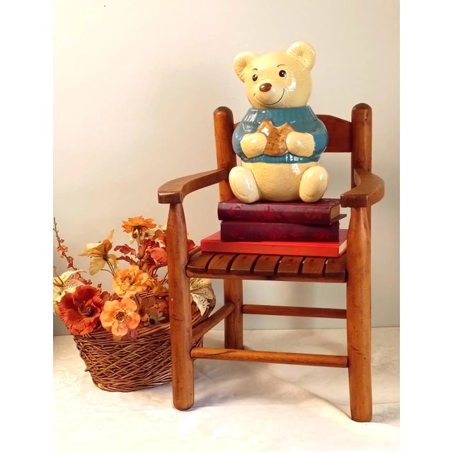 Cabin Vintage Handmade Child’s Wood Armchair, Rustic Slat Seat Kids Accent Chair, Primitive English Cottage Nursery Fireplace Mantel Decor Piece For Sale - Image 3 of 13