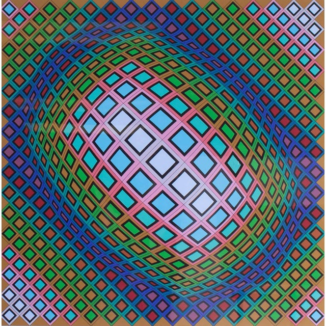A 1980 Op Art serigraph print by Hungarian-French Op Art artist Victor Vasarely (1906-1997). Titled "Ferde," this print...