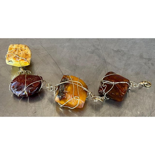 Vintage Wire Wrapped Amber Bracelet Styled After Kazuko Oshima For Sale - Image 11 of 12