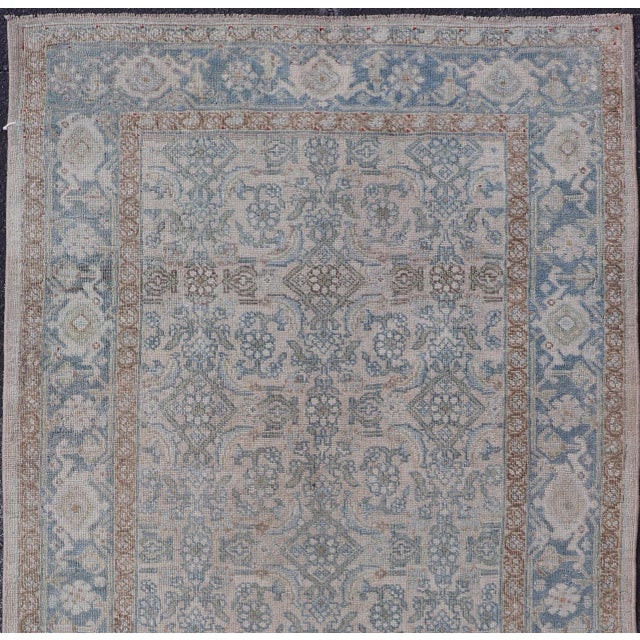 Textile Elegant Antique Bidjar Rug With Subtle Floral Motifs and Soft Blue and Beige Palette For Sale - Image 7 of 10