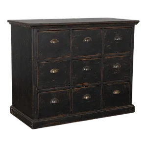 19th Century Swedish Black Apothecary 9 Drawer Cabinet Console Kitchen Island