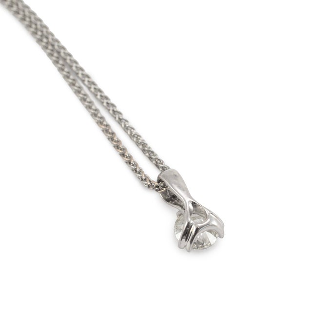 Ladies 18k White and Yellow Gold 0.72ct Round Diamond Solitaire Pendant Necklace For Sale - Image 4 of 8