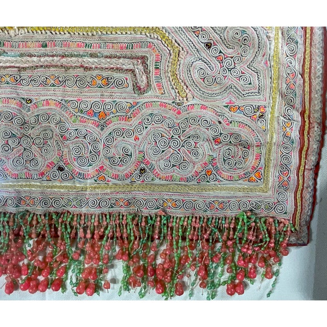 "Antique Hmong Paj Ntaub Story Cloth, Hand-Stitched Textile Art, Framed" For Sale - Image 11 of 16