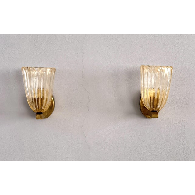 Italian Art Deco Style Brass and Murano Glass Wall Sconces, 1990s, Set of 2 For Sale - Image 16 of 16