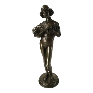 "Le Chanteur Florentin" Bronze Statue Artist Paul Dubois (1829-1905) Barbedienne Foundry