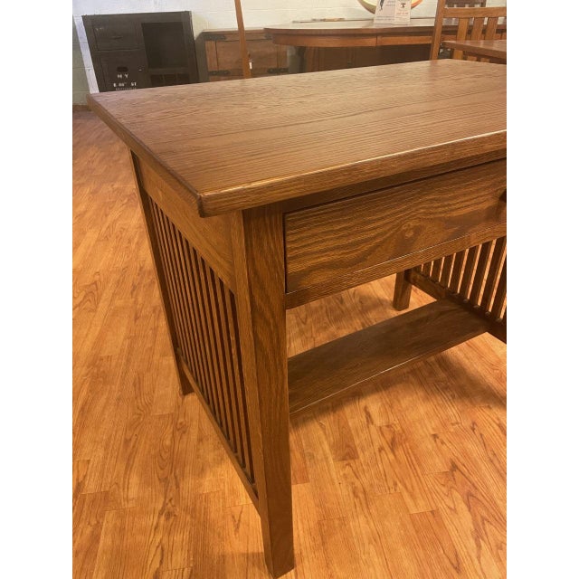 Brown Mission / Arts and Crafts Solid Oak Writing Desk - 36 Inch For Sale - Image 8 of 12