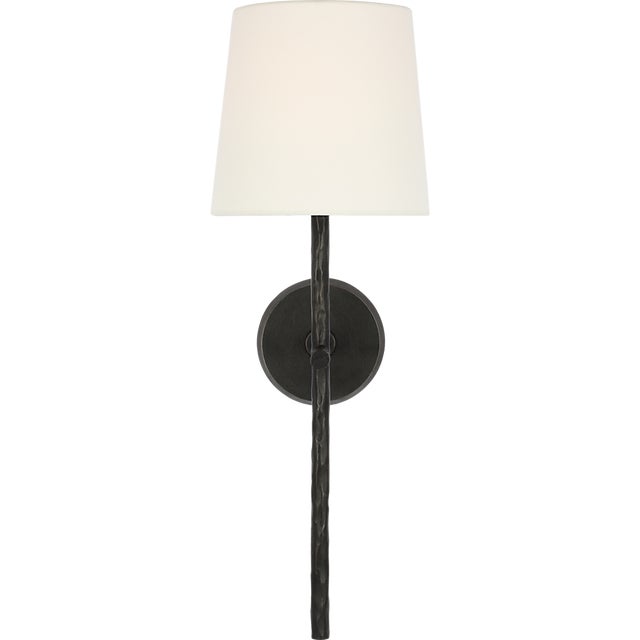 Transitional Suzanne Kasler for Visual Comfort Signature Collette 23" Tail Sconce in Aged Iron with Linen Shade For Sale - Image 3 of 9