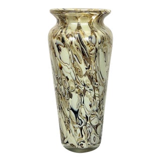 Vintage Murano Style Hand Blown Cream Brown Art Glass Vase For Sale