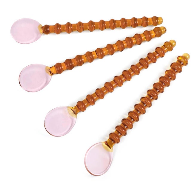 Contemporary Contemporary Pale Pink Amber Beaded Glass Stirring Spoons - Set of 8 For Sale - Image 3 of 6
