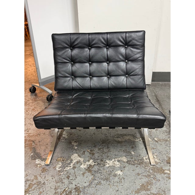 Mies Van der Rohe Alphaville Design Exposition Barcelona Style Lounge Chairs + Ottoman, Set of Three For Sale - Image 4 of 12