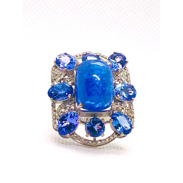 Bochic "Capri" Vintage Tanzanite & Diamonds Retro Ring Set 18K Gold & Silver For Sale - Image 12 of 18