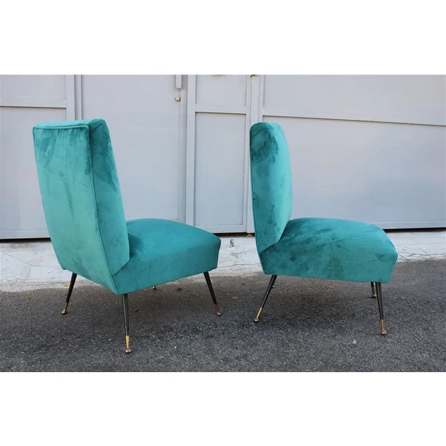 Mid-Century Modern Set of Green Velvet Lounge Chairs by Gigi Radice for Minotti, 1950s For Sale - Image 3 of 9
