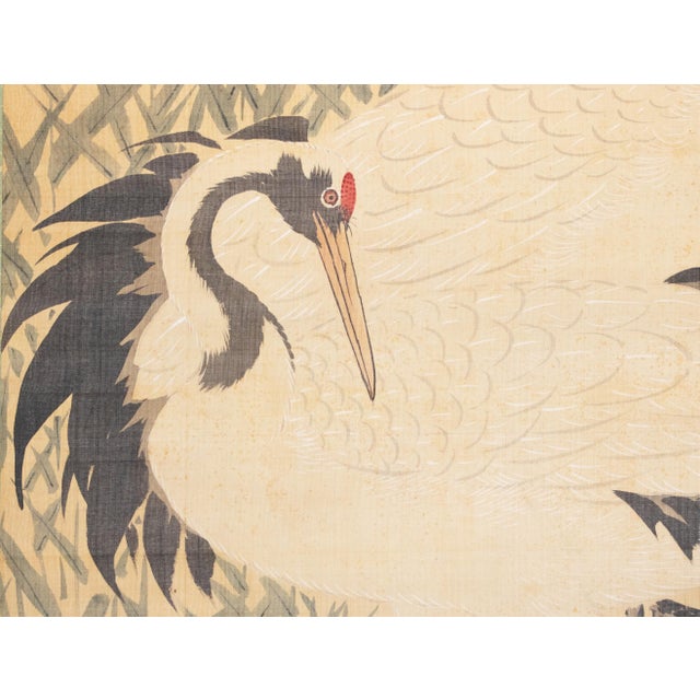 XL Meiji Era "Two Cranes" by Kishida Kinkoku, Japanese Silk Scroll Painting in Wooden Case For Sale - Image 9 of 17