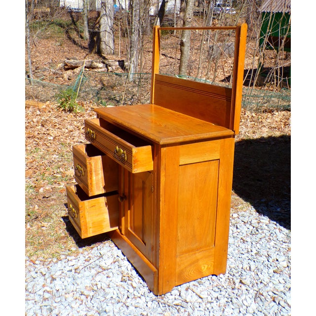 Antique Solid Oak Chest Commode Washstand W/ Towel Bar Country Farmhouse Cabinet For Sale - Image 10 of 18