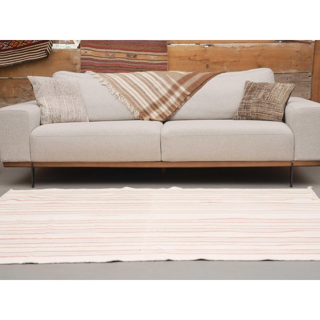 Textile 1970s Vintage Handmade Wool Cotton White Runner Rug For Sale - Image 7 of 11