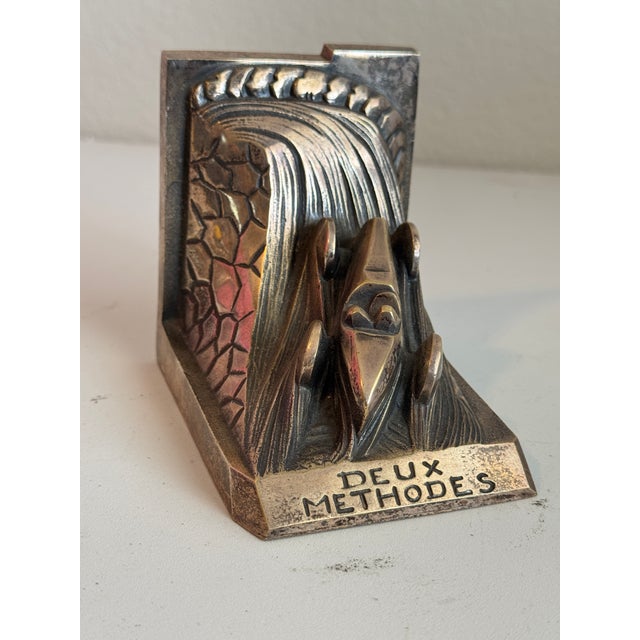 Art Deco 1930’s Deux Methodes Silver Plated Art Deco Book Ends For Sale - Image 3 of 9