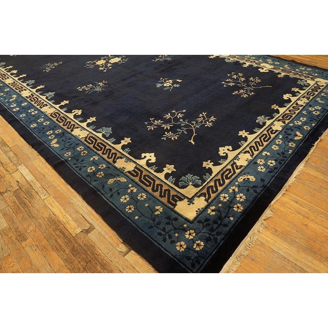 1920s Black Background Color With Floral Design Antique Chinese Peking Rug For Sale - Image 11 of 12