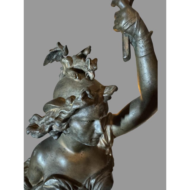 Metal Antique Victorian Figural Cast Metal 29" Figural Warrior Maiden Statue Sculpture For Sale - Image 7 of 10