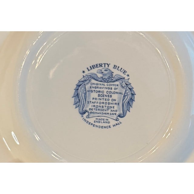 1970s Liberty Blue “Independence Hall” Ironstone Plates | English Transferware Americana Wall Collection - Set of 7 For Sale - Image 10 of 14