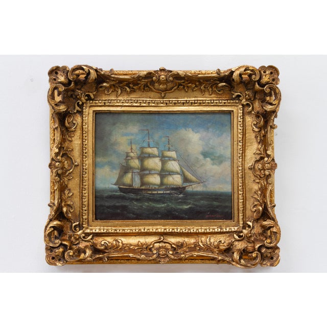 Sailing Ships, 20th Century, Oil Paintings, Framed, Set of 2 For Sale - Image 13 of 18