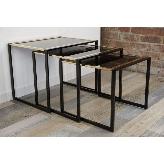 Nesting Tables in Gold-Plated and Black Metal, 1970s, Set of 3 For Sale - Image 9 of 9