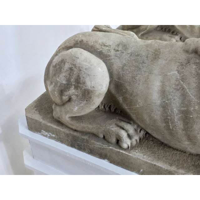 Impressive Large Pair Antique Sphinxes of Weathered White Marble on Custom Wood Bases For Sale - Image 13 of 14
